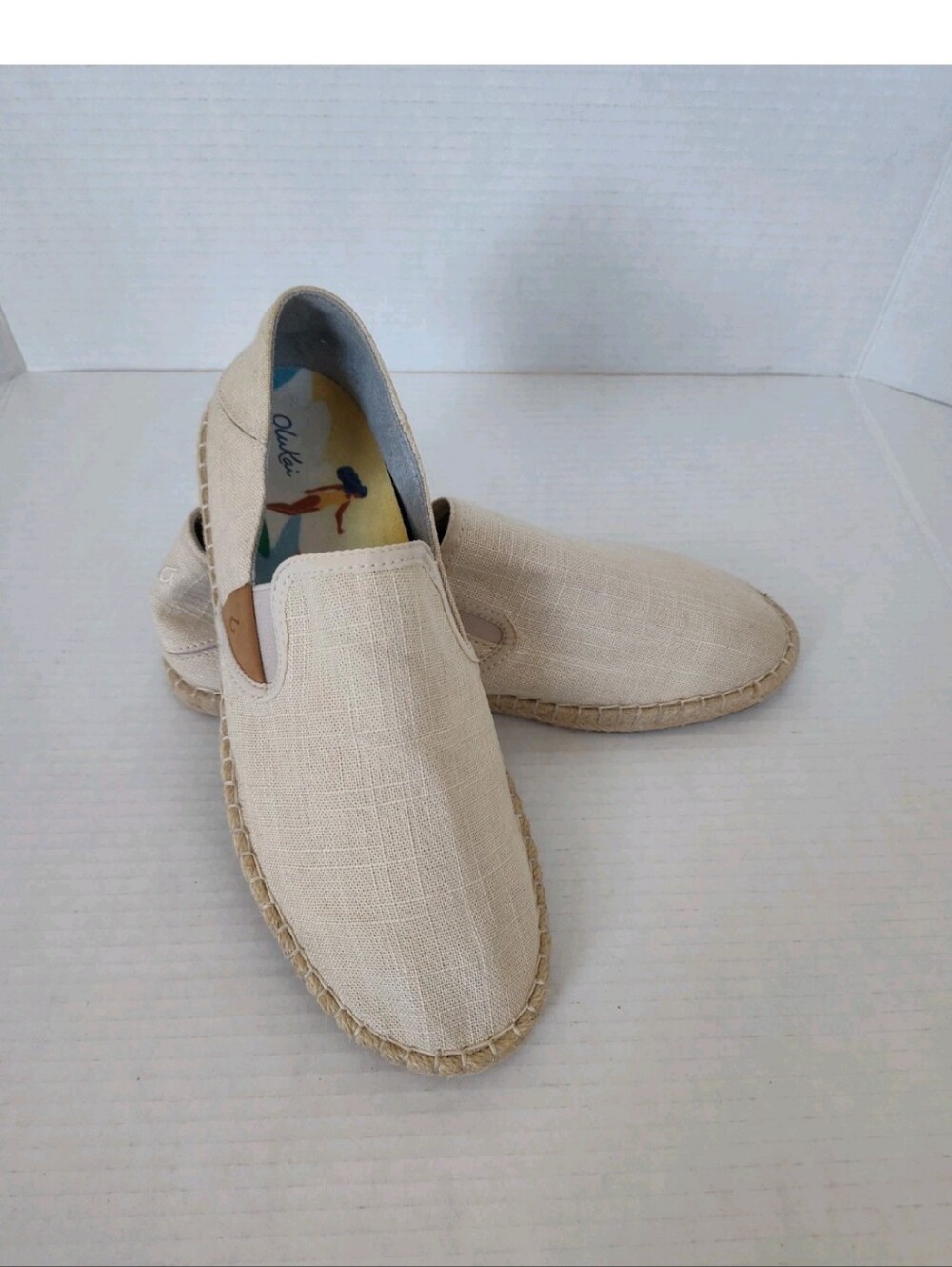 Olukai Kaula Pa'a Kapa Slip On Shoes Womens 8.5 Tapa Beige Canvas Espadrilles